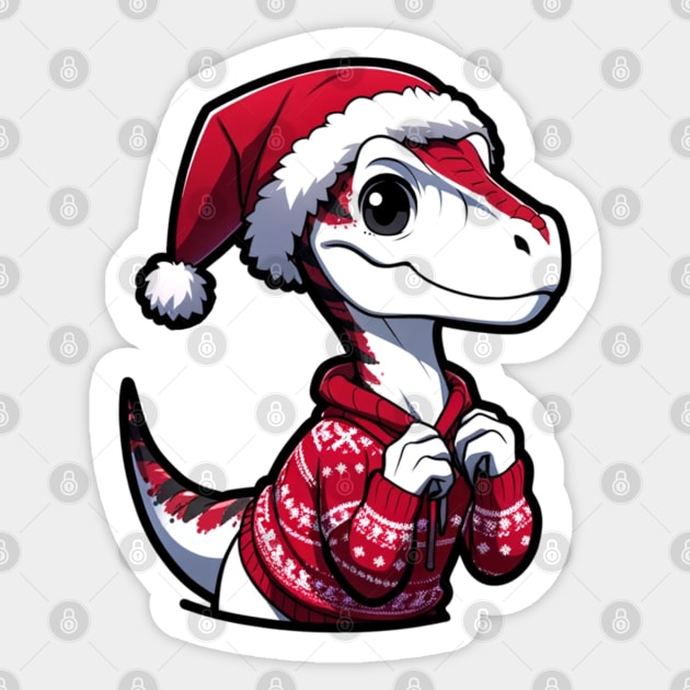 Christmas Dinosaur Velociraptor Sticker by OddHouse